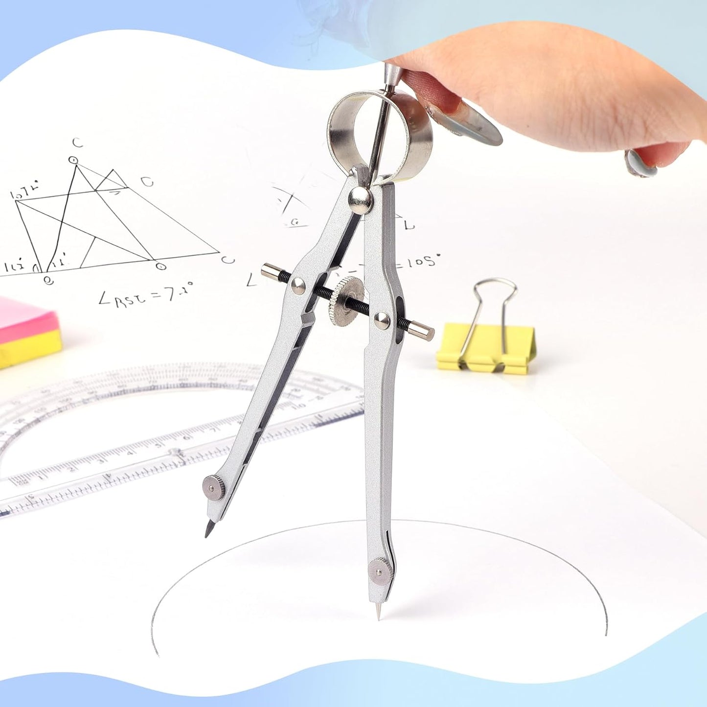 Compass and Protractor Set, Professional Drawing Compass Tool, Metal Compass with Extra Refills, Compass for Geometry and 6 Inch Math Protractors 180 Degree (Green)