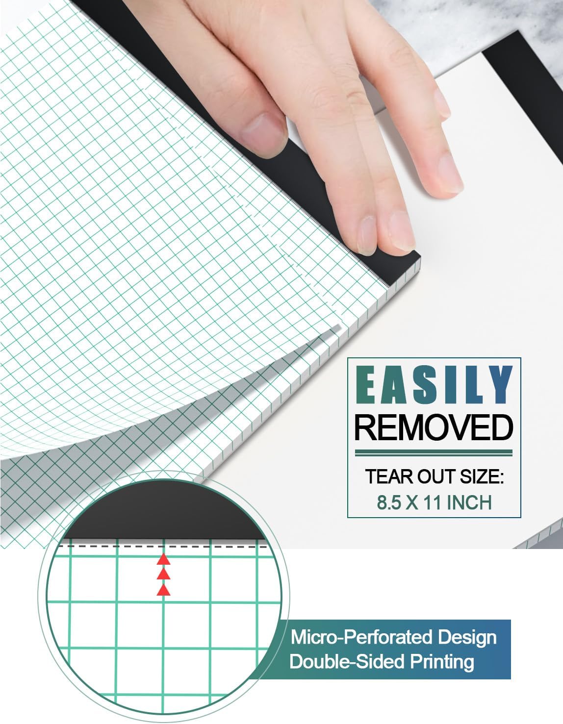 Graph Paper Pads 8.5 x 11, 4x4 Graph Ruled, 6 Pack 1/4 Graph Paper Notebooks, Grid Paper Pad Notebook 8-1/2" x 11" Graphing Paper, Perforated Quadrille Pad, 70GSM White Graft Paper Pads, 30 Sheets/Pad