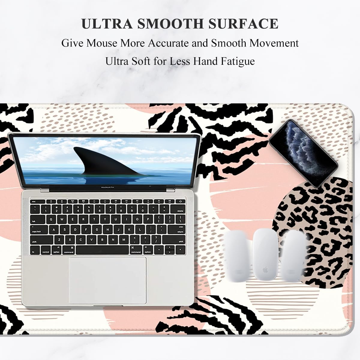 Auhoahsil Large Mouse Pad, XXL Gaming Mousepad, Desk Mat for Desktop, Thick Rubber, Big & Long Size, Stitched Edges, Full Desk Pad for Laptop & Computer, Extended 35.4 x 15.7 in, Pink Dots Leopard