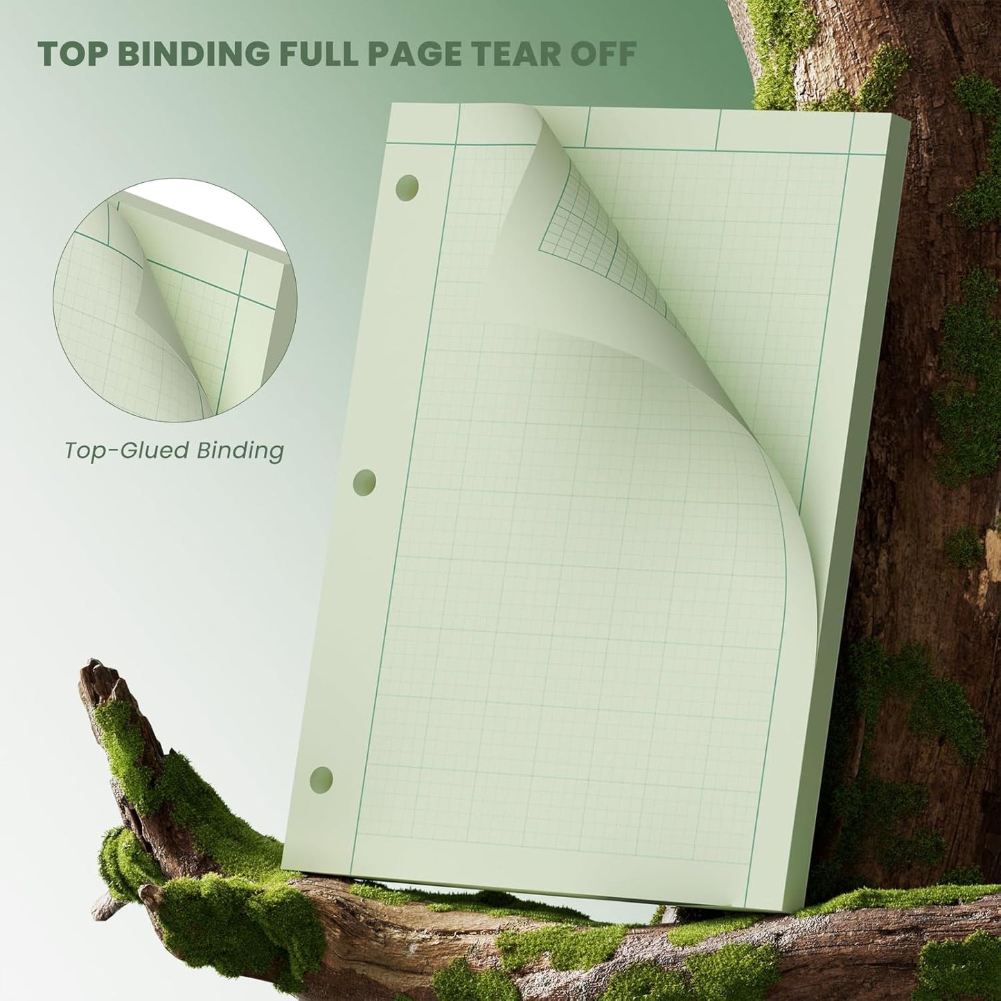 Engineering Computation Pad, 2 Pack Engineering Paper 8.5 x 11, 100 Sheets Per Pad 5x5 Quad Ruled, Top Glue Binding Engineering Notebook 8.5 x 11, 3-Hole Punched Grid Paper