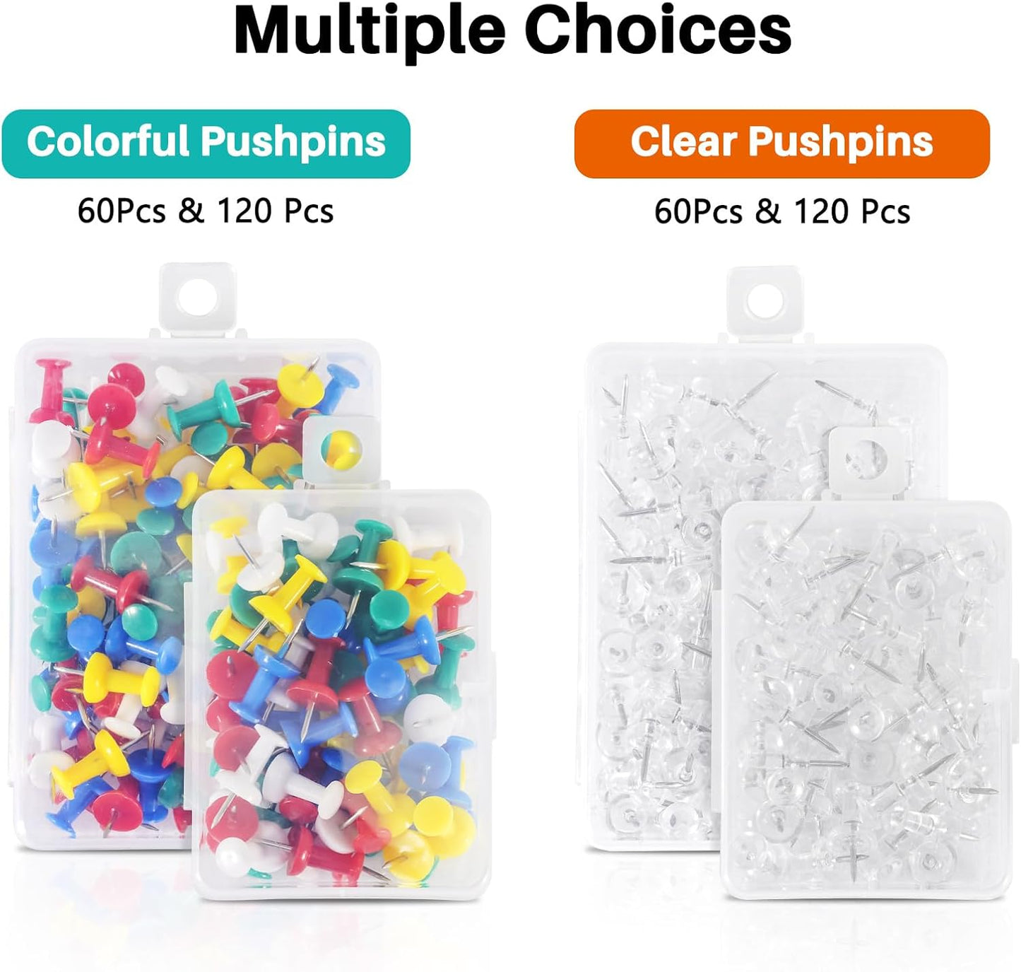 120Pcs Push Pins for Bulletin Board, Thumb Tacks for Cork Board, Clear Plastic Head, Steel Tip, Thumbtacks for Wall Poster Photo Maps Pictures Office Home Decor