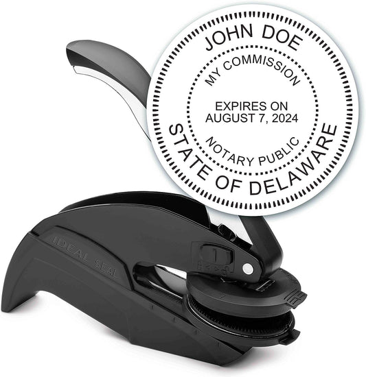 MaxMark Notary Seal Round Embosser for Delaware State - Includes Gold Burst Seal Labels (50 Count)