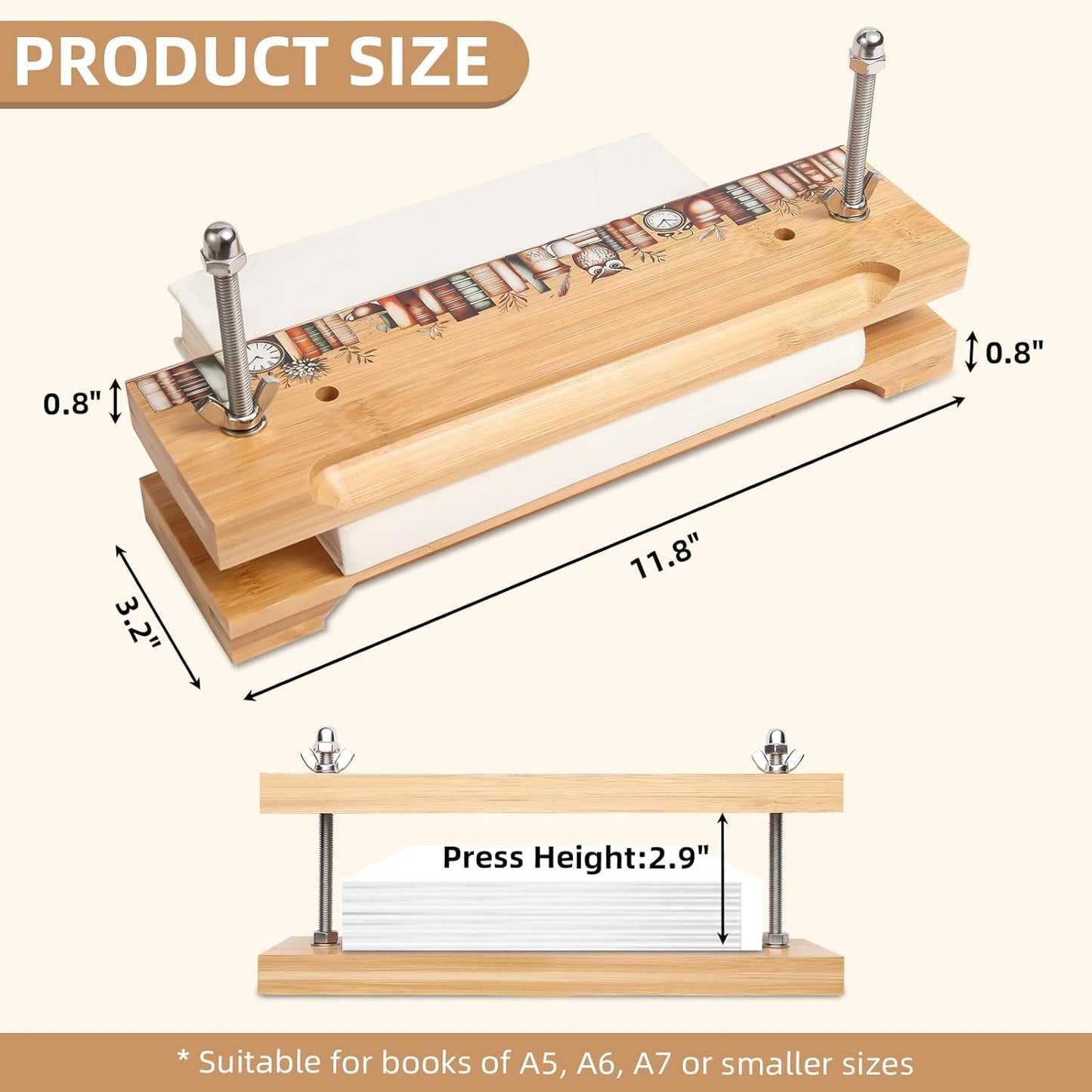 OopsifyMe Bamboo Book Press for Bookbinding, Paper Press, DIY Crafts - 11.8x3.1, Multiple Hole Positions for Various Spine Sizes, Streamlined Edge for Glue and Grip, Book Binding Kits.