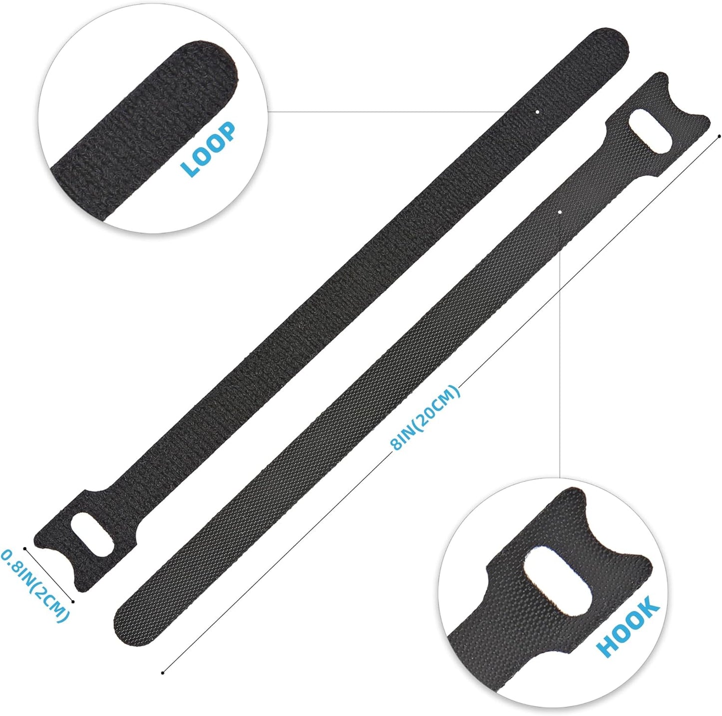 200 PCS Reusable Cable Ties with Hook and Loop, Multi-purpose Adjustable 8 Inch Cable Management Wire Ties Cable Straps for Organizing Home, Office and Data Centers (Multicolored)