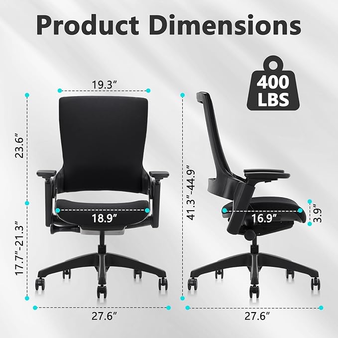 CLATINA Office Chair Swivel Executive Chair, Adjustable Ergonomic Computer Chair with 3D Armrest and Lumbar Support, Fabric Backrest Task Chair for Home Office Conference Room