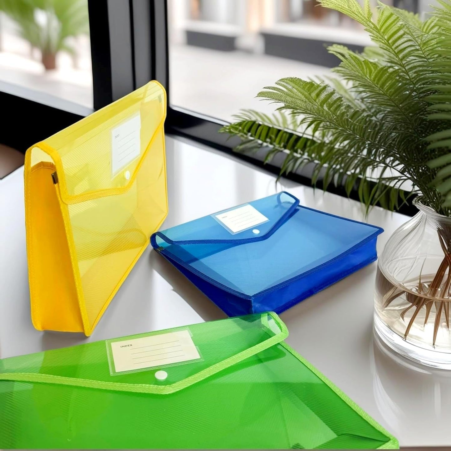 7 Pack Plastic Expanding File Folders, Folders For Documents With Snap Closure, Assorted Colors, Transparent Envelopes, Documents Holder,Paper Organizer, Waterproof, Fit Letter/A4 Size (A4) (Colorful)