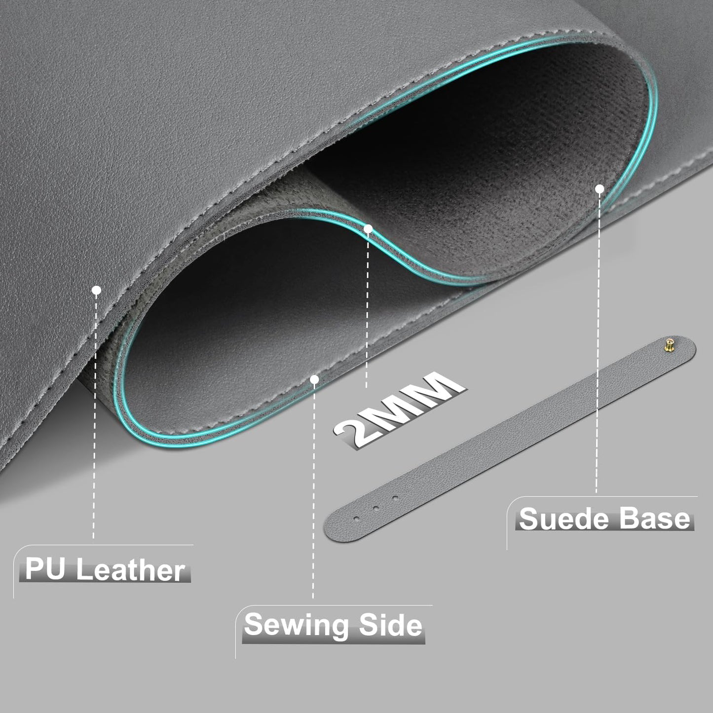 Desk Pad Protector, Leather & Suede Desk Mat, Non-Slip Desk Pad Mat, Large Mouse Pad, Waterproof Desk Blotter Mat, Desk Cover for Office, Home (Dark Gray, 23.6" x 13.7")