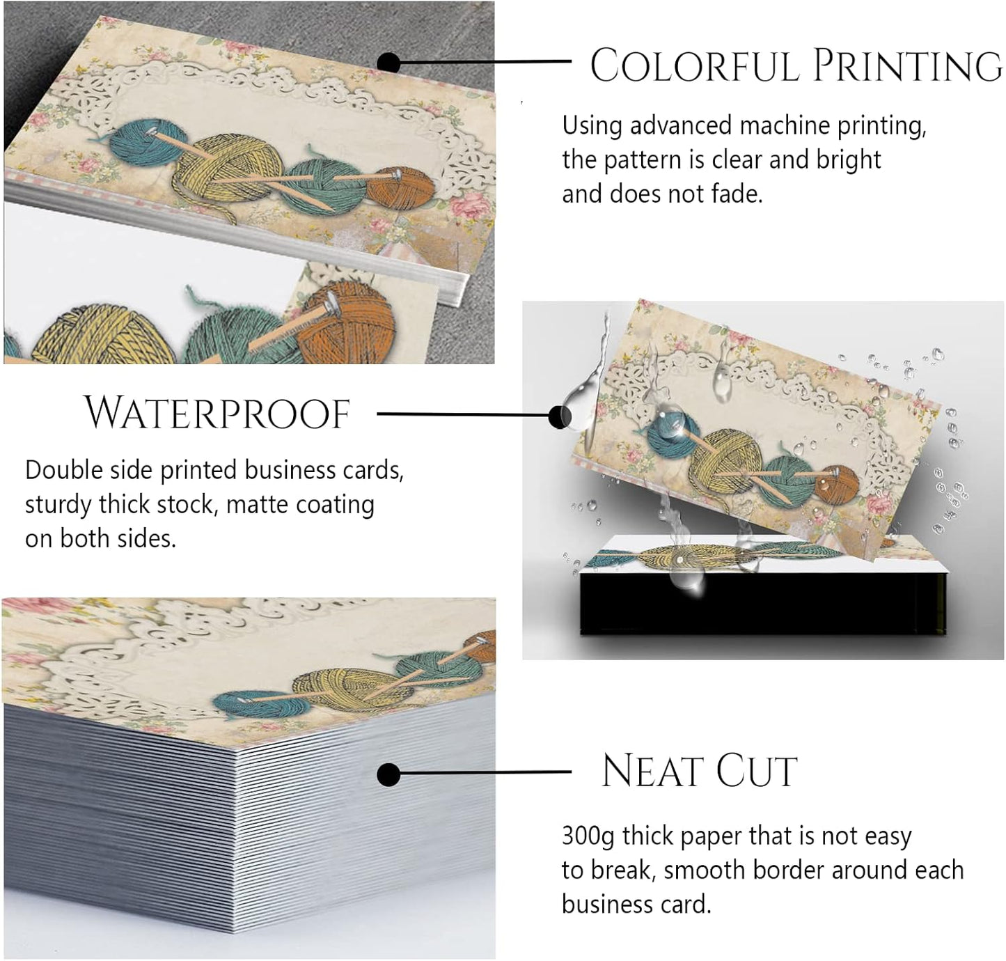 Custom Business Cards Personalized Business Cards for Small Business 300gsm Matte Paper Front & Back Sides Printed 3.5" x 2" - Needle Crafts Template