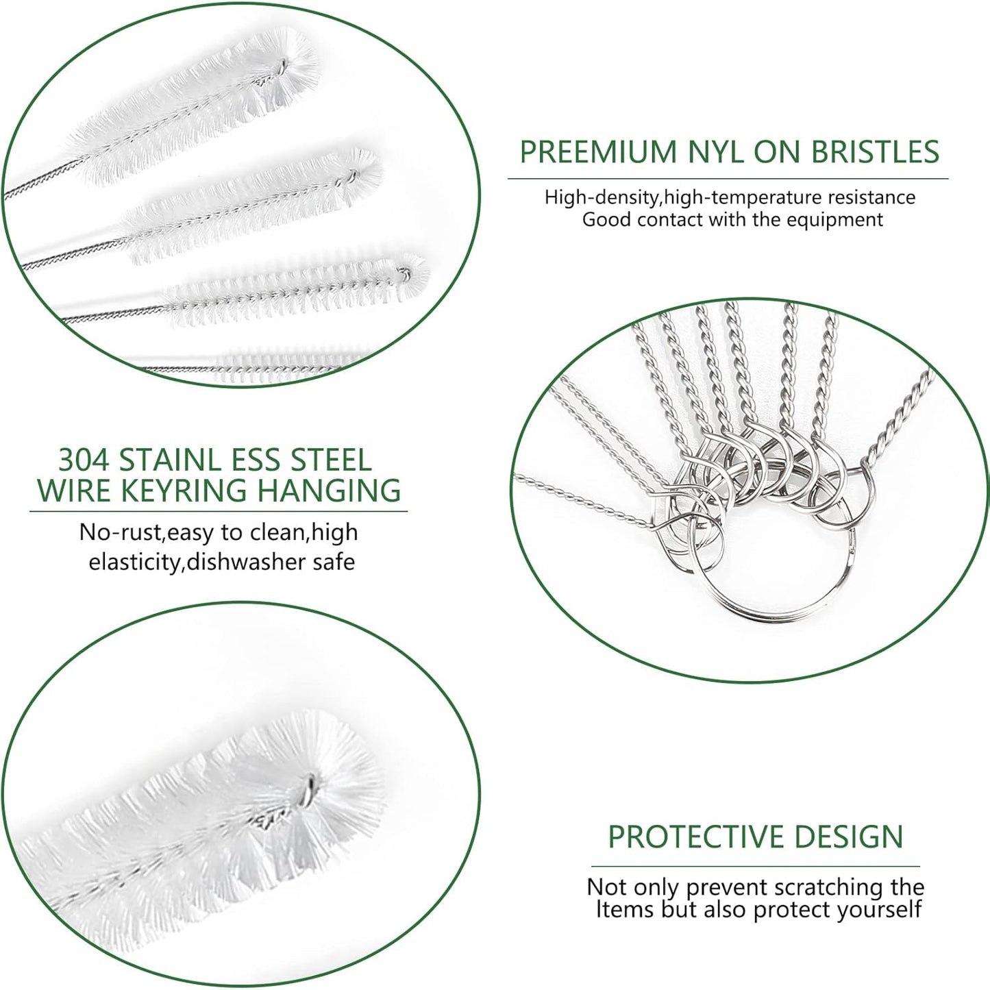 CiaraQ Bottle Cleaning Brushes, 9.8 Inch Nylon Tube Brush Set, Cleaner for Narrow Neck Bottles Cups with Hook, Set of 10pcs. White