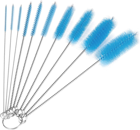 CiaraQ Bottle Cleaning Brushes, 8 Inch Nylon Tube Brush Set, Cleaner for Narrow Neck Bottles Cups with Hook, Set of 10pcs. Blue