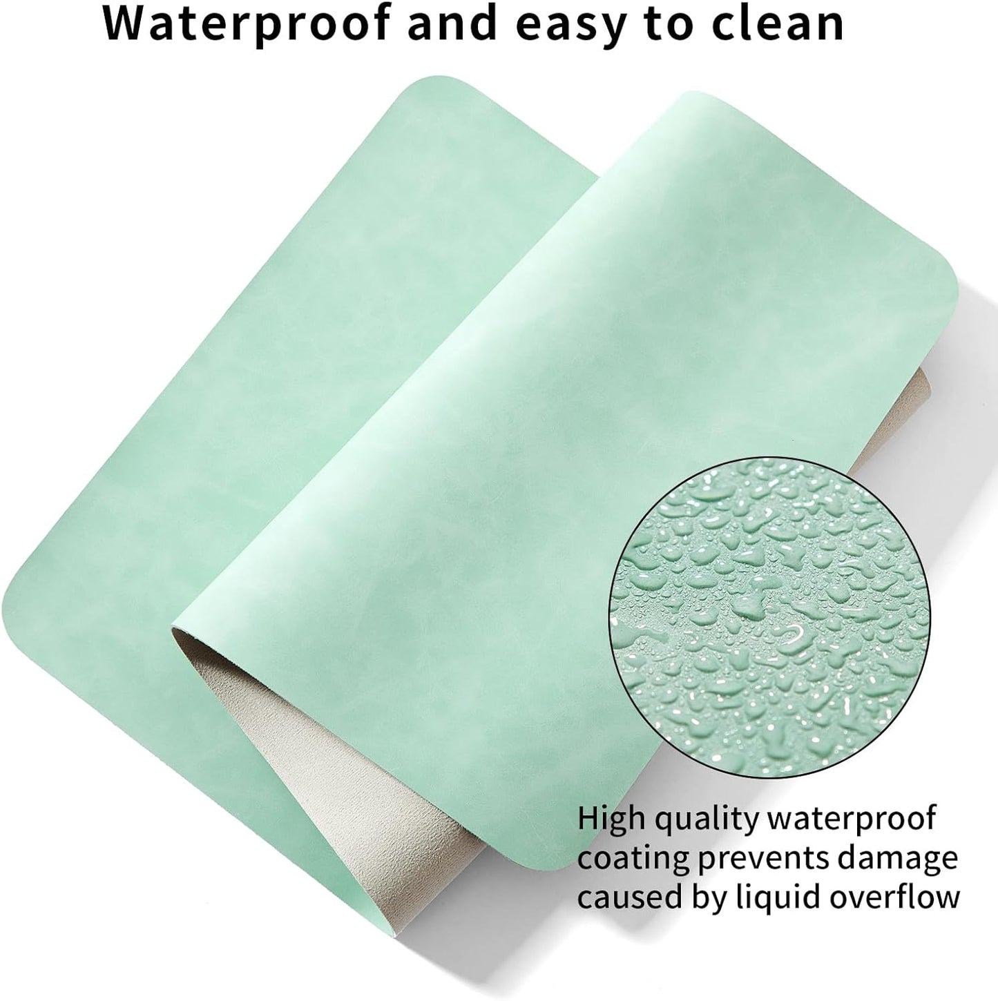 Crazy Horse Leather Desk Mat Large Mouse Pad Laptop Computer Desk Pad Waterproof Non-Slip Table Blotter Desktop Keyboard Writing Pad for Office and Home (Light Green, 120x43cm)