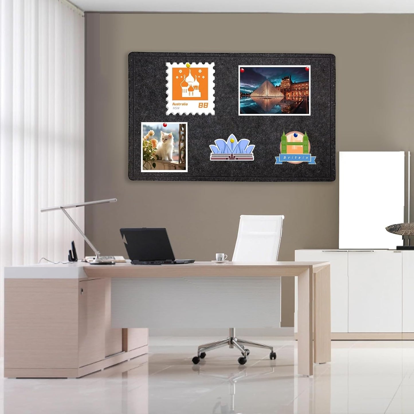 Bulletin Board - 23.5 x 17.5 inches Decorative Felt Pin Board - Cork Board Alternative for Wall - Foldable Photo Board Self-Adhesive Prayer Board with 20 Pushpins - Dark Gray