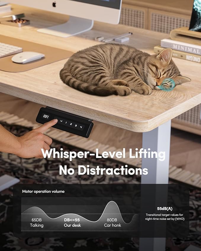 FEZIBO One-Piece Standing Desk Adjustable Height Stand up Home Office Desk, 32x24 Inch Electric Standing Computer Desk, with 4 Memory Presets, Fixable casters, Maple