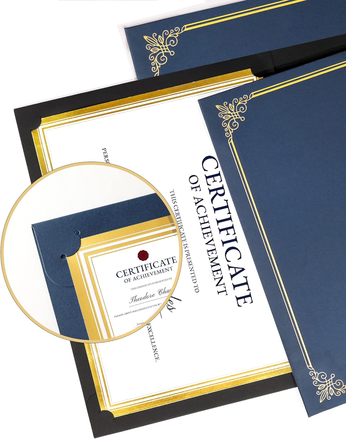 GNL 50 Packs Blue Certificate Holders - Diploma Holders, Certificate Covers with Gold Foil Border, for Letter Size 8.5 x 11 Award Certificate Paper and Documents