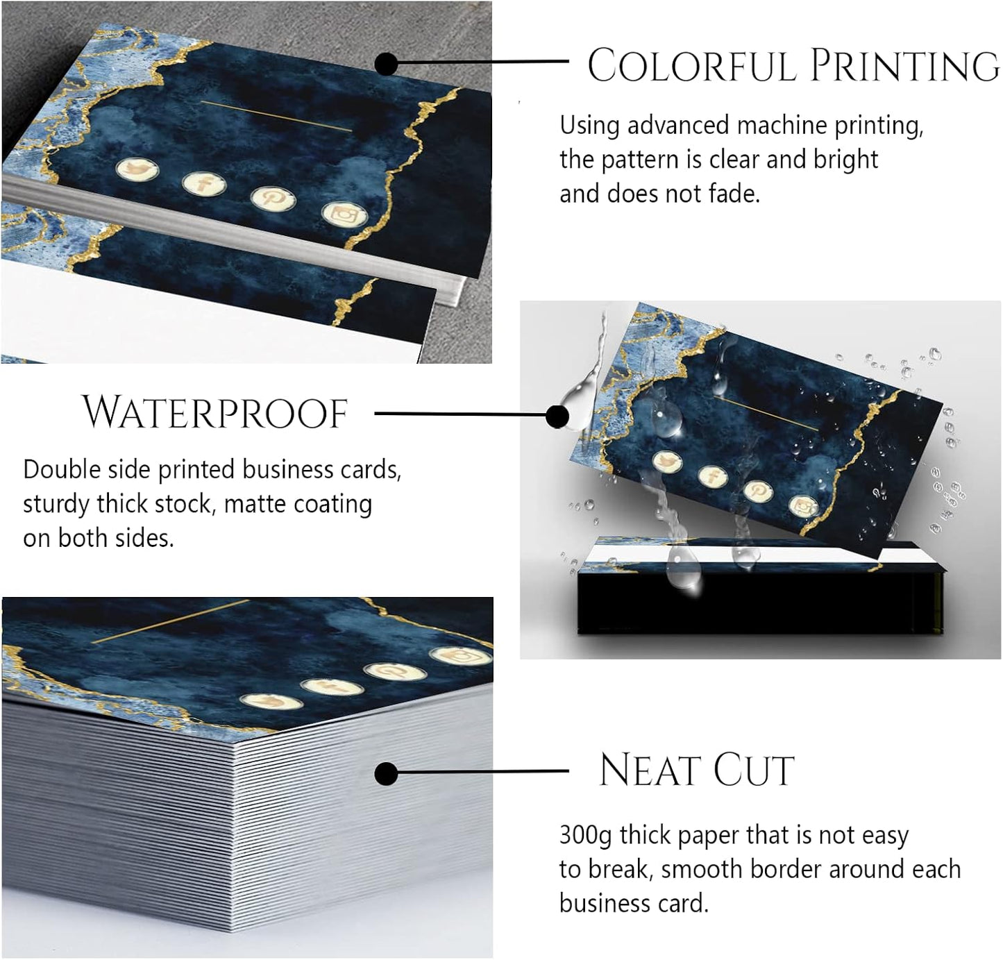 Custom Business Cards Personalized Business Cards for Small Business 300gsm Matte Paper Front & Back Sides Printed 3.5" x 2" - Glitter Marbling Template