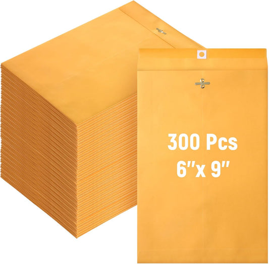Ctosree 300 Pcs Manilla Envelopes Clasp Envelopes Bulk Brown Kraft Catalog Letter with Clasp Closure and Gummed Seal 28lb Heavyweight Paper (6 x 9 Inch)