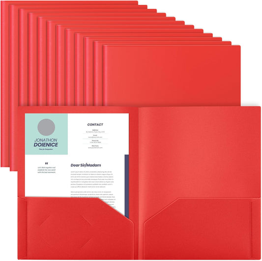 Gueevin 24 Pcs Plastic Folders with Pockets, Back to School Two Pocket Folder Fit Letter Size, Heavy Duty School Business Card Holder for Home Office, 11. 61 x 9. 45 Inches (Red)