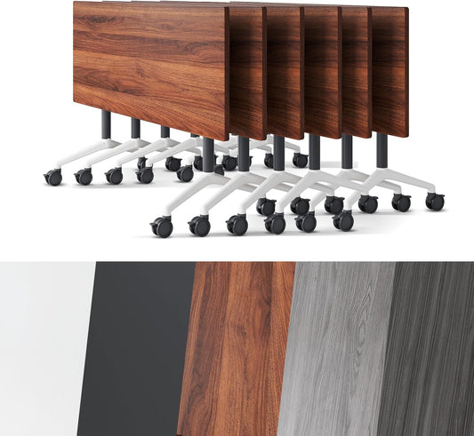 Conference Room Table, Folding Conference Tables,Thicken Grey Tabletop,Flip Top Wooden Seminar Meeting Room Table for Conference Room Offices (6, Walnut, 70.8”)