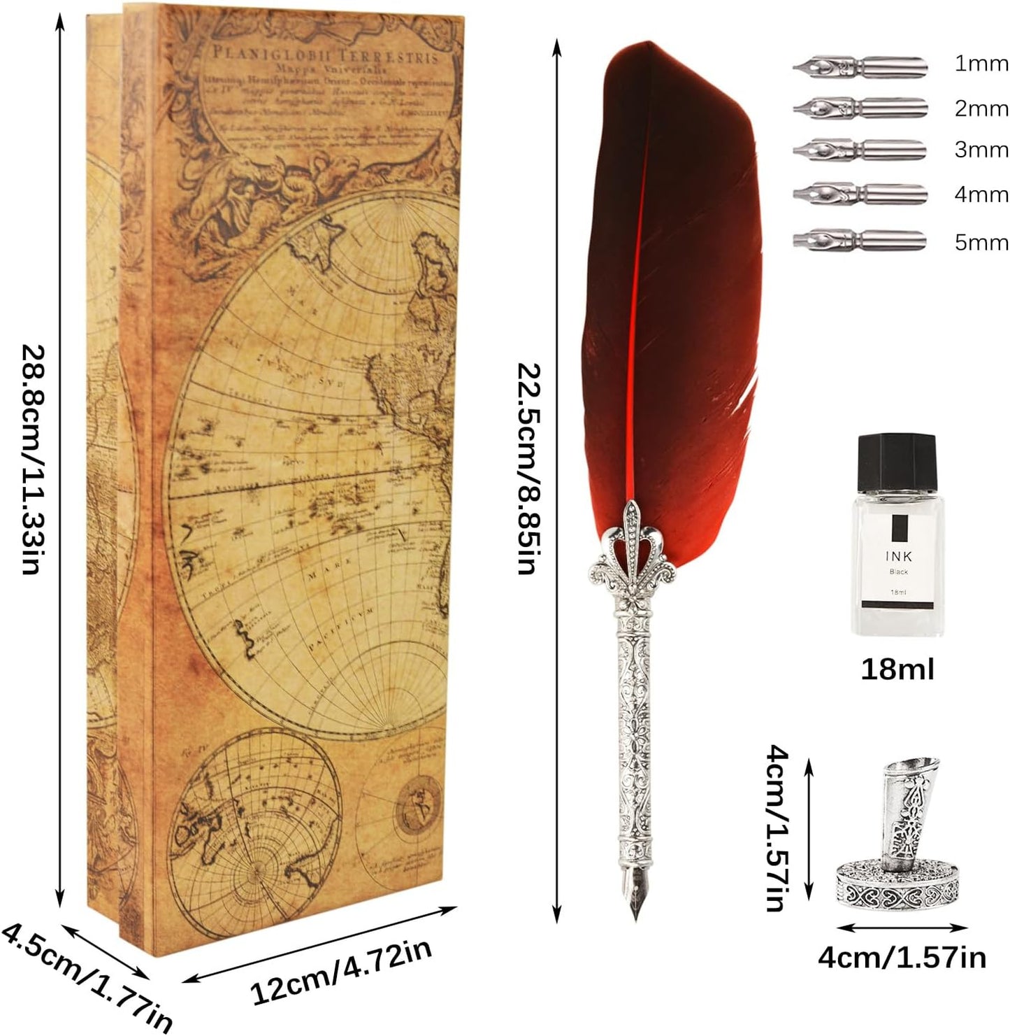 Flylin Retro Feather Pen Set, Calligraphy Fountain Dip Quill Pen, 5 Replacement Nibs, Red Ink, Perfect for Calligraphy