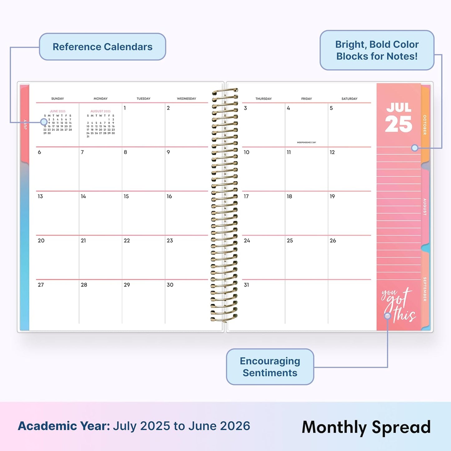 Blue Sky LiveWell 2025-2026 Academic Year Weekly and Monthly Planner Calendar, July 2025 - June 2026, 12-Month, 7" x 9", Flexible Cover, Wirebound, Laminated Tabs, Storage Pocket, Stickers, Beck