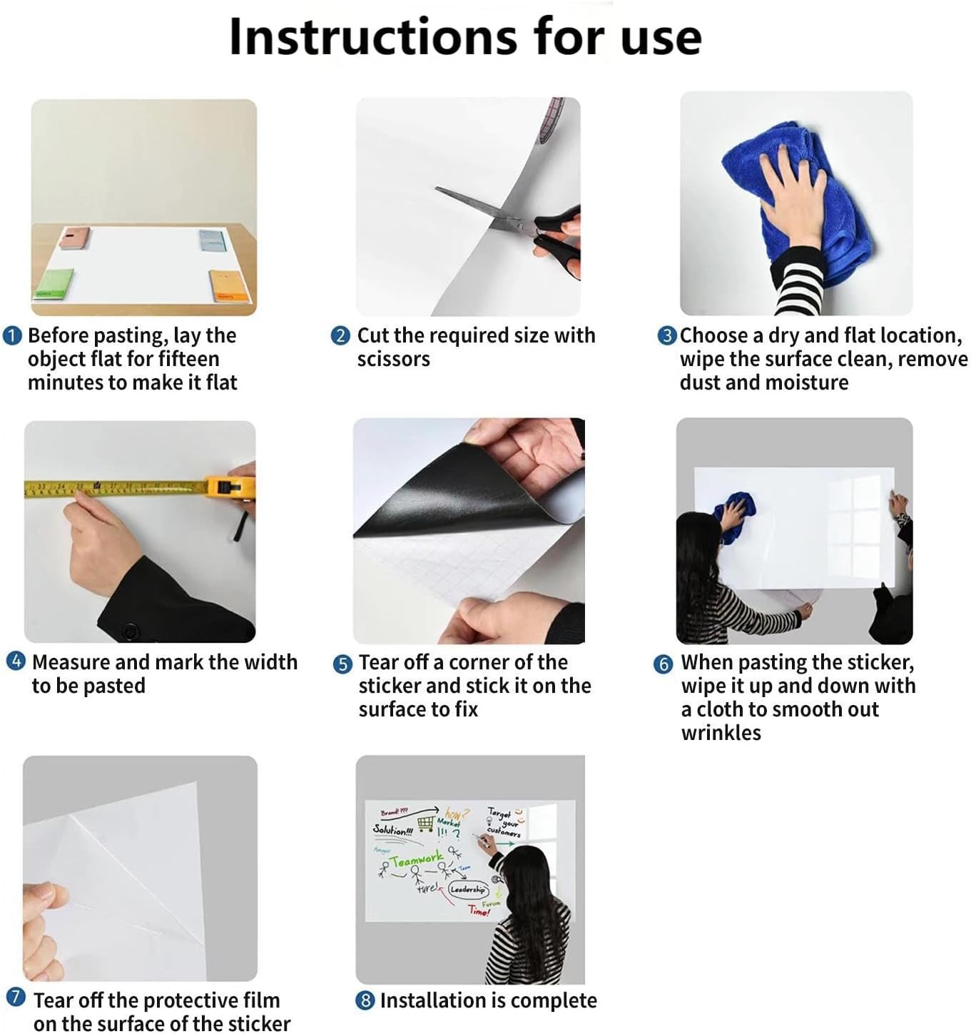 Magnetic Whiteboard Contact Paper, 47" x 60" Stick on Magnetic Dry Erase White Board Sticker on Wall, Easy to Write for Drawing, School, Office, Kitchen Fridge