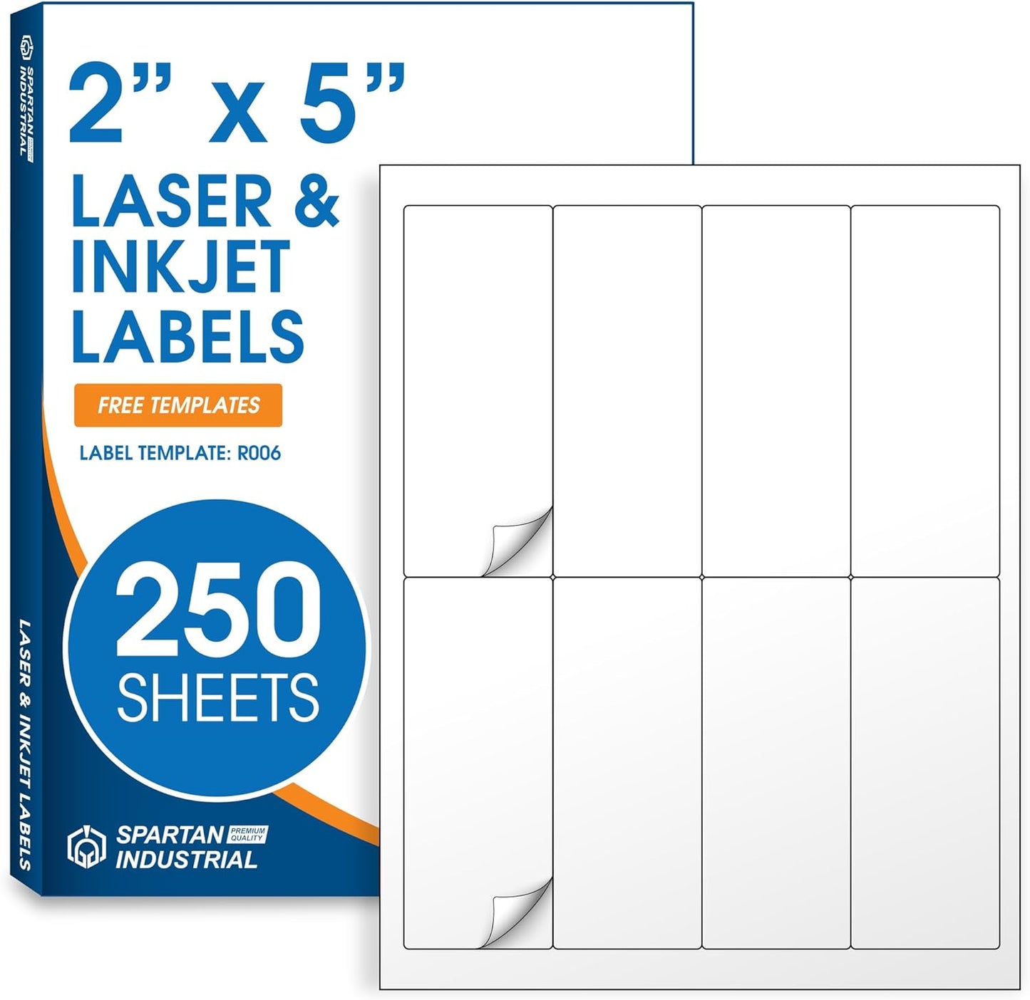 2" X 5" Matte White Shipping Labels Compatible with Inkjet and Laser Printers - 250 Sheets, 2000 Printable Paper Stickers for Mailing, Packages, Addresses - Spartan Industrial