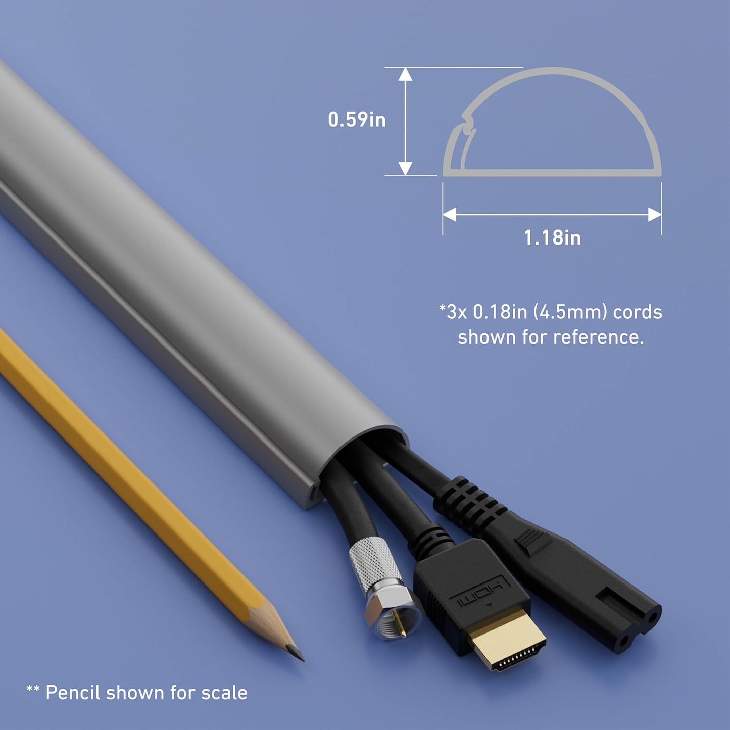 D-Line Half Round Cord Hider, Patented Cable Cover, Hide TV Wall Mount Wires, Raceway for Cords, Decorative Wire Covers, Paintable, Adhesive Cable Concealer - 2X 1.18in W x 0.59in H x 39in L - Gray