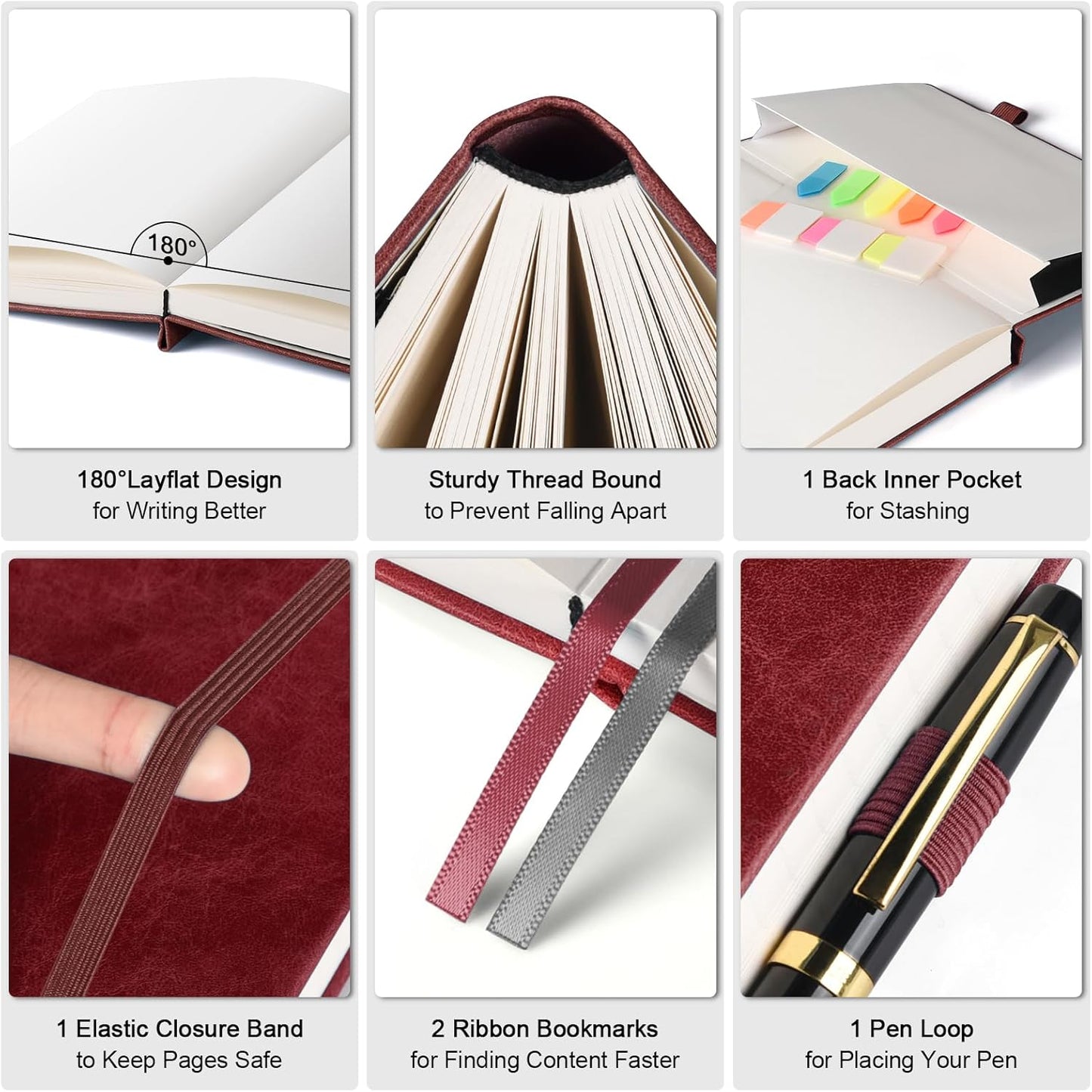 Graph Paper Notebook, 312 Numbered Pages Large A4 Hardcover Leather Journal, 100gsm No Bleed Grid Paper Notebook with Index Pages, Squared Grid Notebook for Graphing Notes Math, 8.5'' × 11'', Burgundy