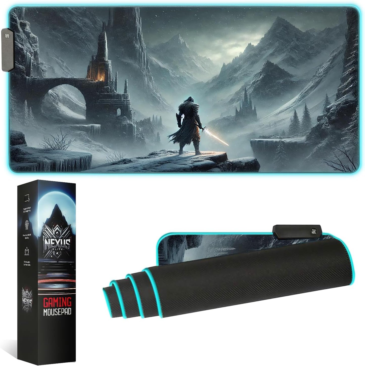 Gaming Mouse Pad - Desk Mat Gaming Mouse Pad , Medium Extra Large Extended Big Long Huge XL XXL and XXXL RGB LED Light Mousepad For a Computer , PC Mats Mousepads Frostblade Warrior