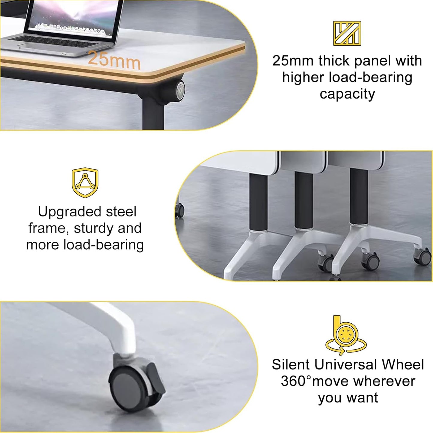 Conference Room Table with Flip-Top Design for Dynamic Meetings, Business Table Computer Desk with Heavy-Duty Frame,Foldable Seminar Meeting Tables for Home Office (6, E, 55.1IN)