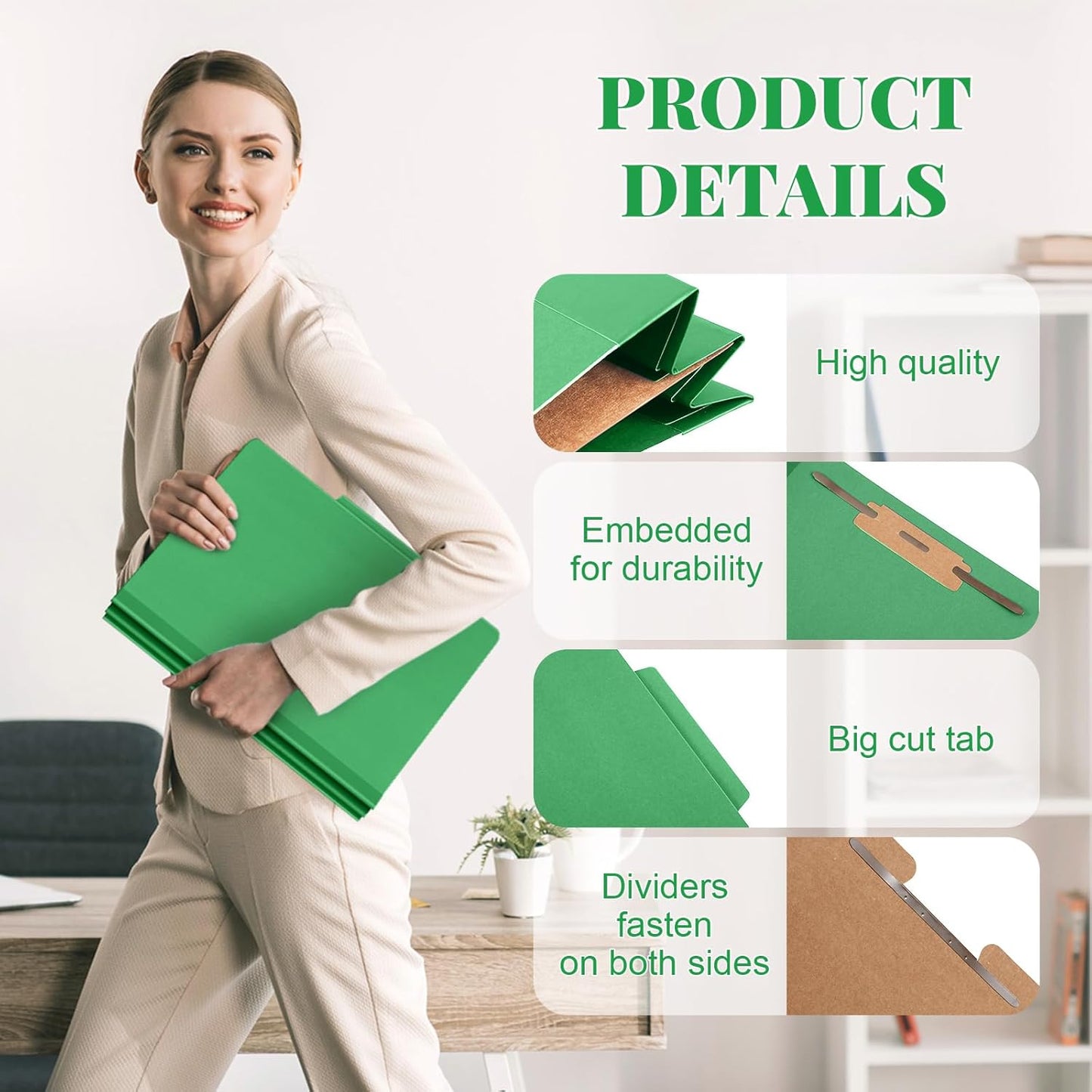 72 Pcs Classification Folders Letter Size, 1 Divider Pressboard File Folder with Fasteners, Expanding File Organizer Bulk for Teachers, Clergy, Office, Church, Christmas Donations (Green)