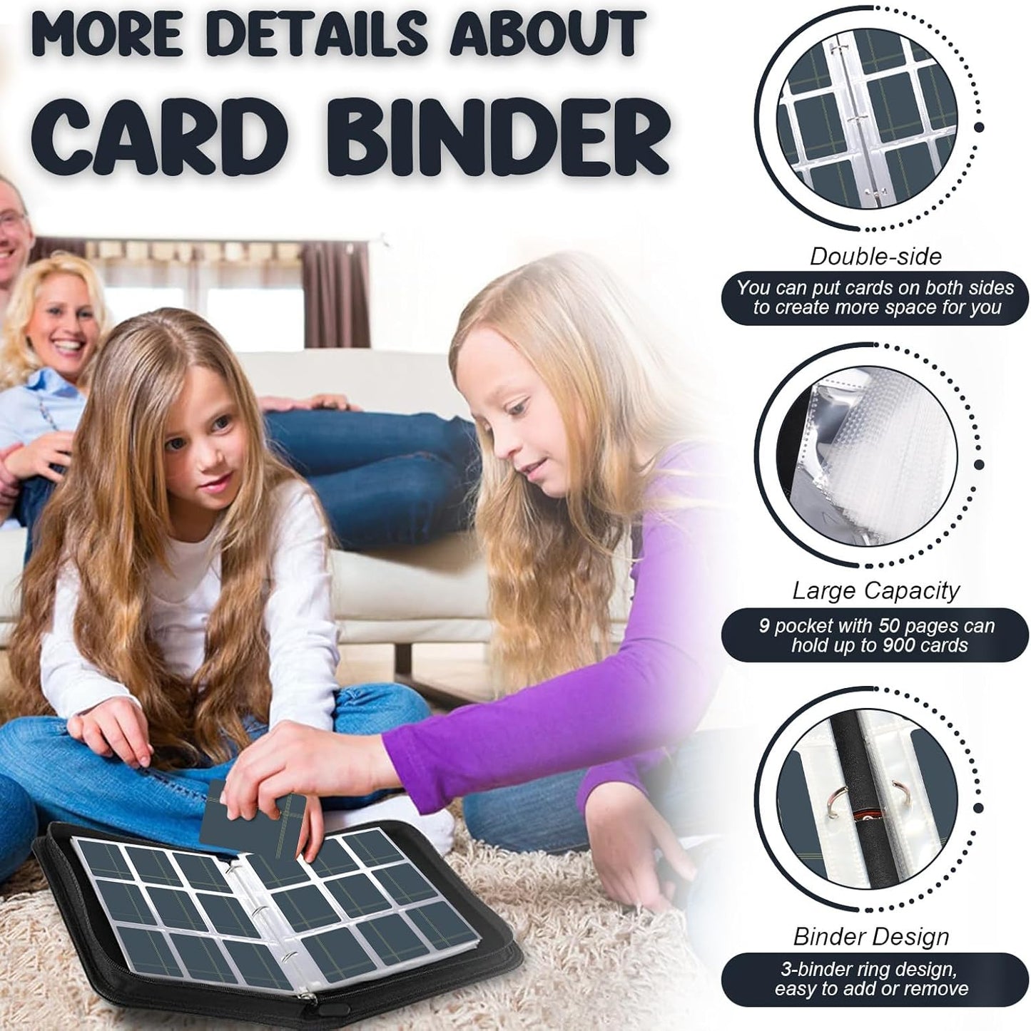 Card Binder 9 Pocket, Othran Trading Card Binder 900 Pockets with 50 Removable Sleeves and Zipper for Boys and Girls Organized