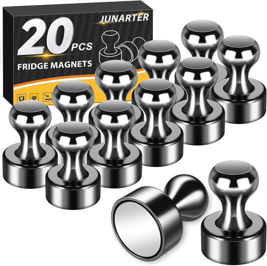 20 Pack Strong Refrigerator Magnets - Whiteboard, Small Fridge, Magnetic Push Pins - Brushed Nickel for Kitchen, Office, School, Locker, Map