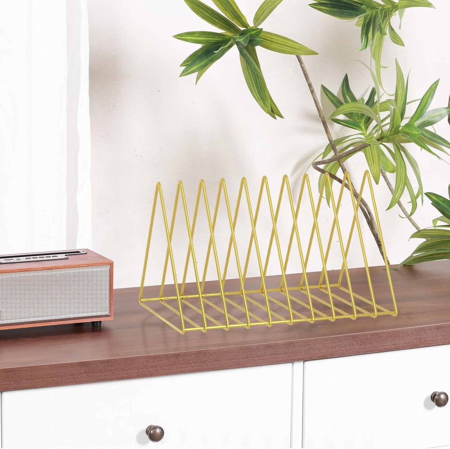 Urban Deco Triangle Desk Organizers Metal Wire Magazine Holder 10 Sections Decorative File Folder Organizer Vinyl Record Storage Office File Organizer For Desk - Gold Magazine File Holder