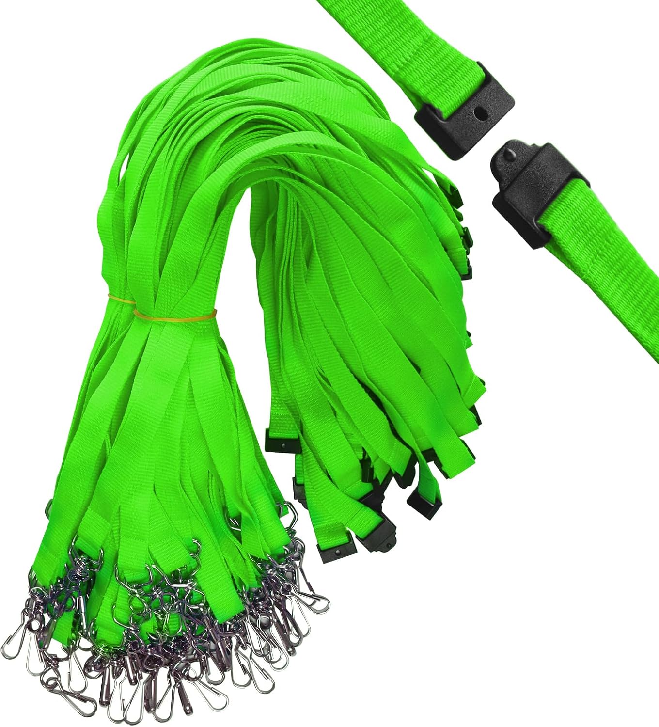 33 Pcs Breakaway Lanyards with Swivel J Hook Premium Bulk Flat Safety Lanyards for ID Badges, Schools, Students, Coaches, Festivals, Volunteers and Team Activities (Fluorescent Green)