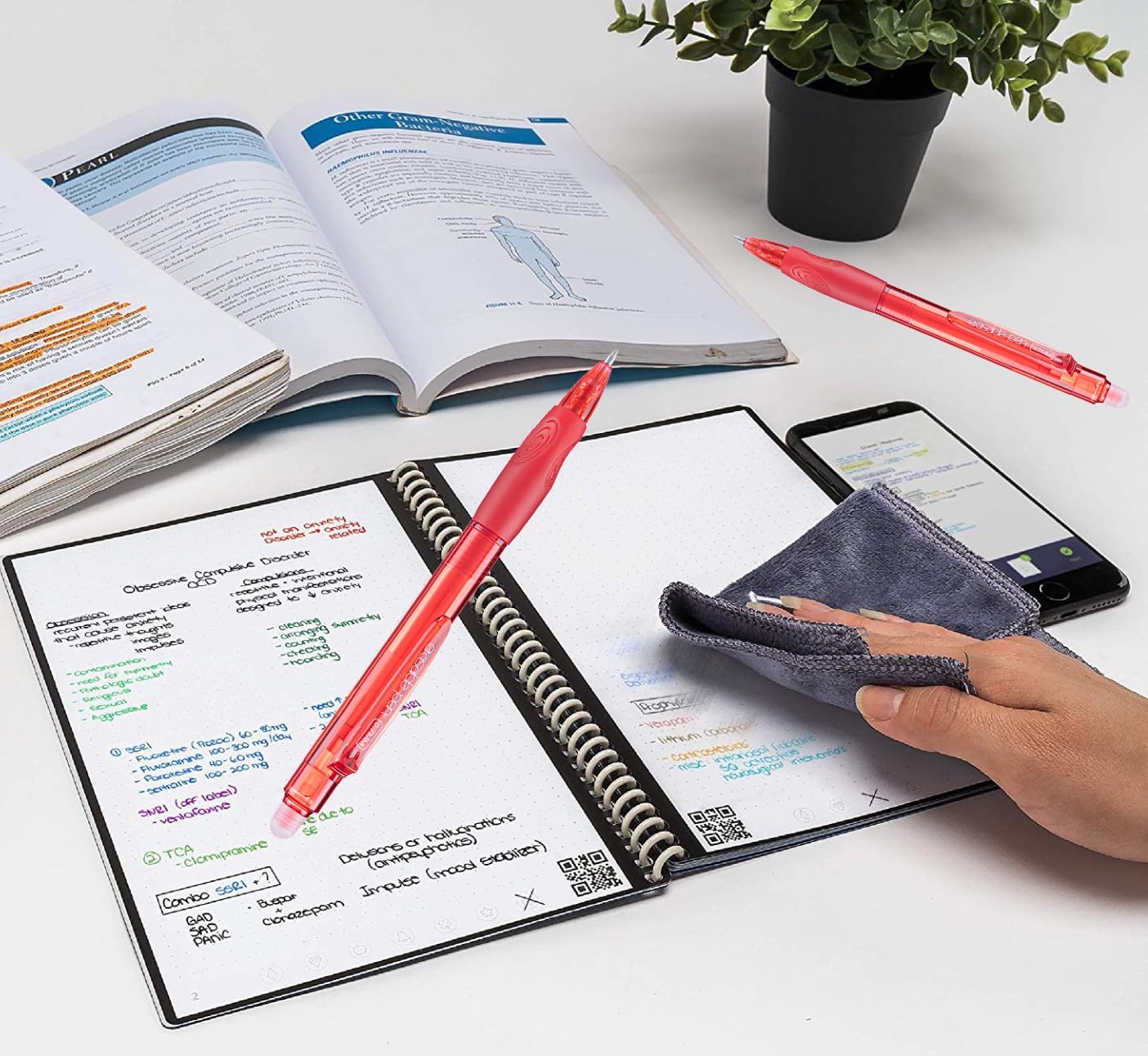 Aozora Erasable Pens Click Fine Point 0.7 mm Retractable Erasable Gel Pens for Completing Sudoku and Crossword Puzzles 12 Pack (Red)