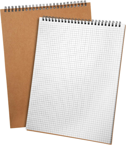 2 Pack Top Spiral Graph Paper Notebooks 8.7 X11.4 Inch A4 Grid Paper Notepad 70 Sheet Memo Steno Pad for Engineering Writing Sketching Drawing School Office Supplies (Kraft)