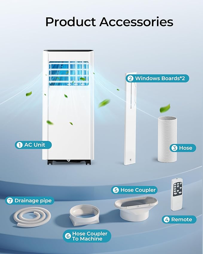 EUHOMY 10,000 BTU Portable Air Conditioners Unit Up to 450 Sq.Ft, 3-in-1 Portable Air Conditioner, Portable AC Unit with Cool, Fan, Dehumidifier, Sleep Mode, 24H Timer, RVs, Office, Apartments, White