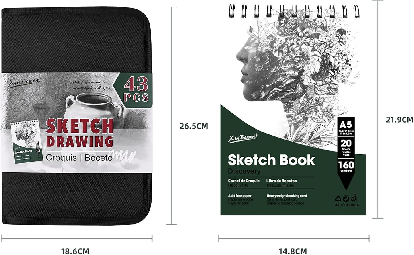 43 Pack Sketch Pencils for Drawing Charcoal Pencil Sketching Set with Sketchbook, Pencils, Charcoal, Graphite and More for Artists, Professionals or Beginners