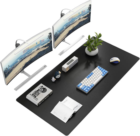 DAWNTREES Desk Mat Protector,PU Leather Desk Pad,Non Slip, Large Mouse Pad and Keyboard Mat, Waterproof Writing Pad for Office and Home (Black,47.2''x23.6'')