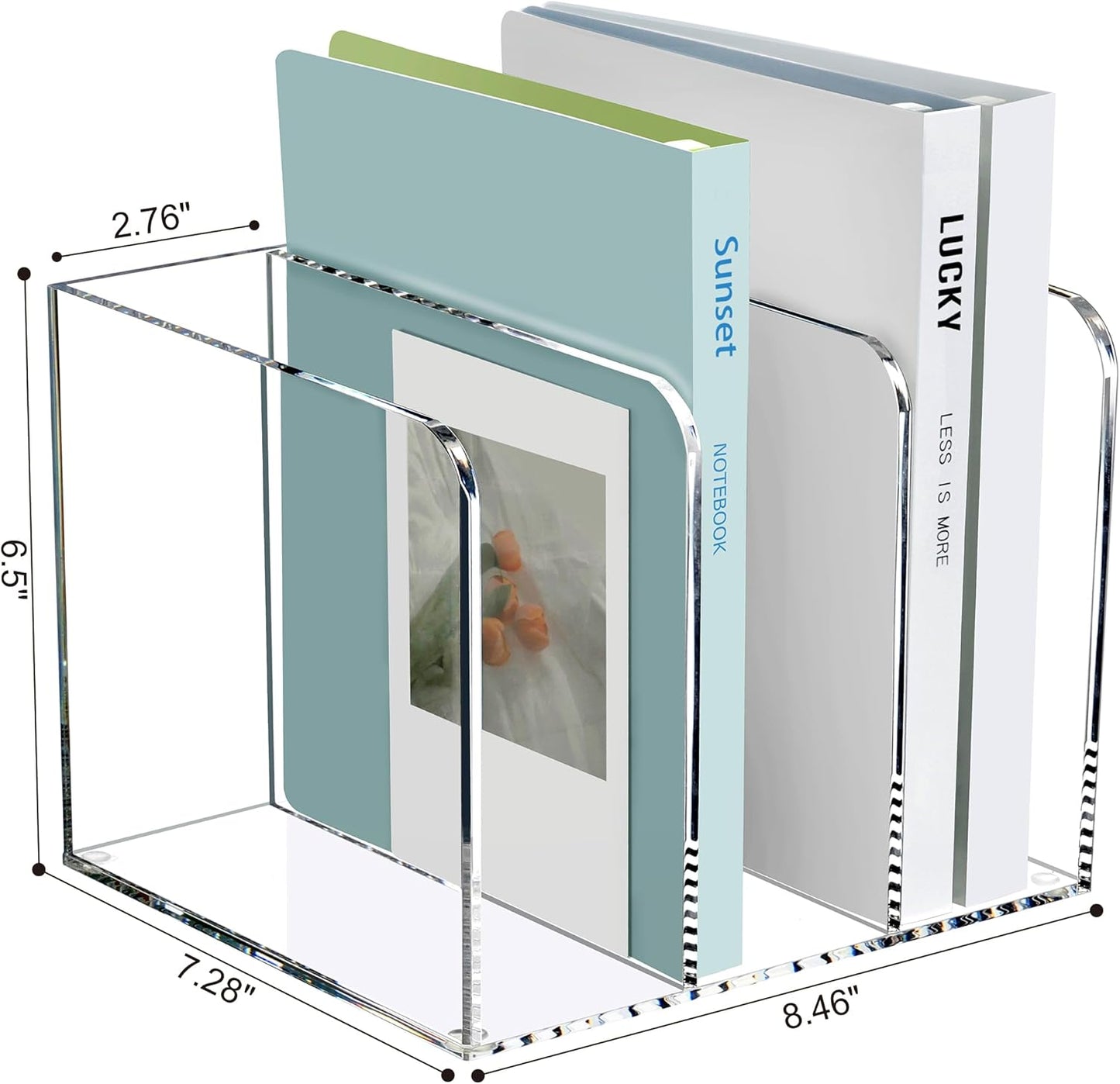 Acrylic Magazine Holder Desk Organizer Workspace Sorters，Clear Bookend File Sorter Holder，Folder Rack, Office Accessories Organization Storage with 3 Vertical Compartments