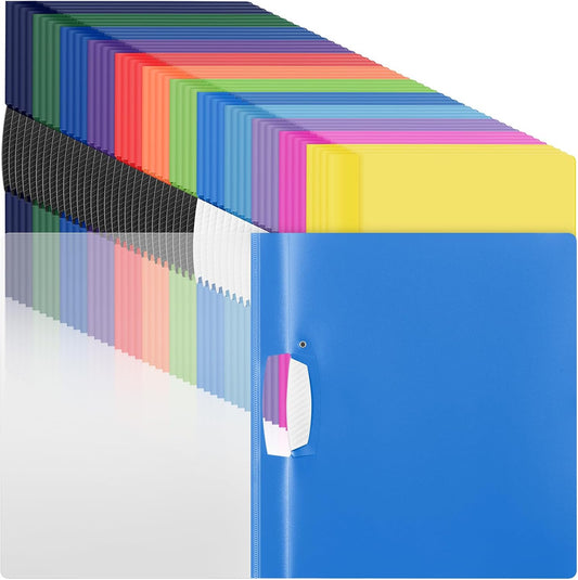 Patelai 48 Pcs Plastic Folders with 2 Pockets and 3 Prongs Home Folders with Card Slot Letter Size Heavy Duty Report Covers for Back to School(Multicolor,Novel Style)