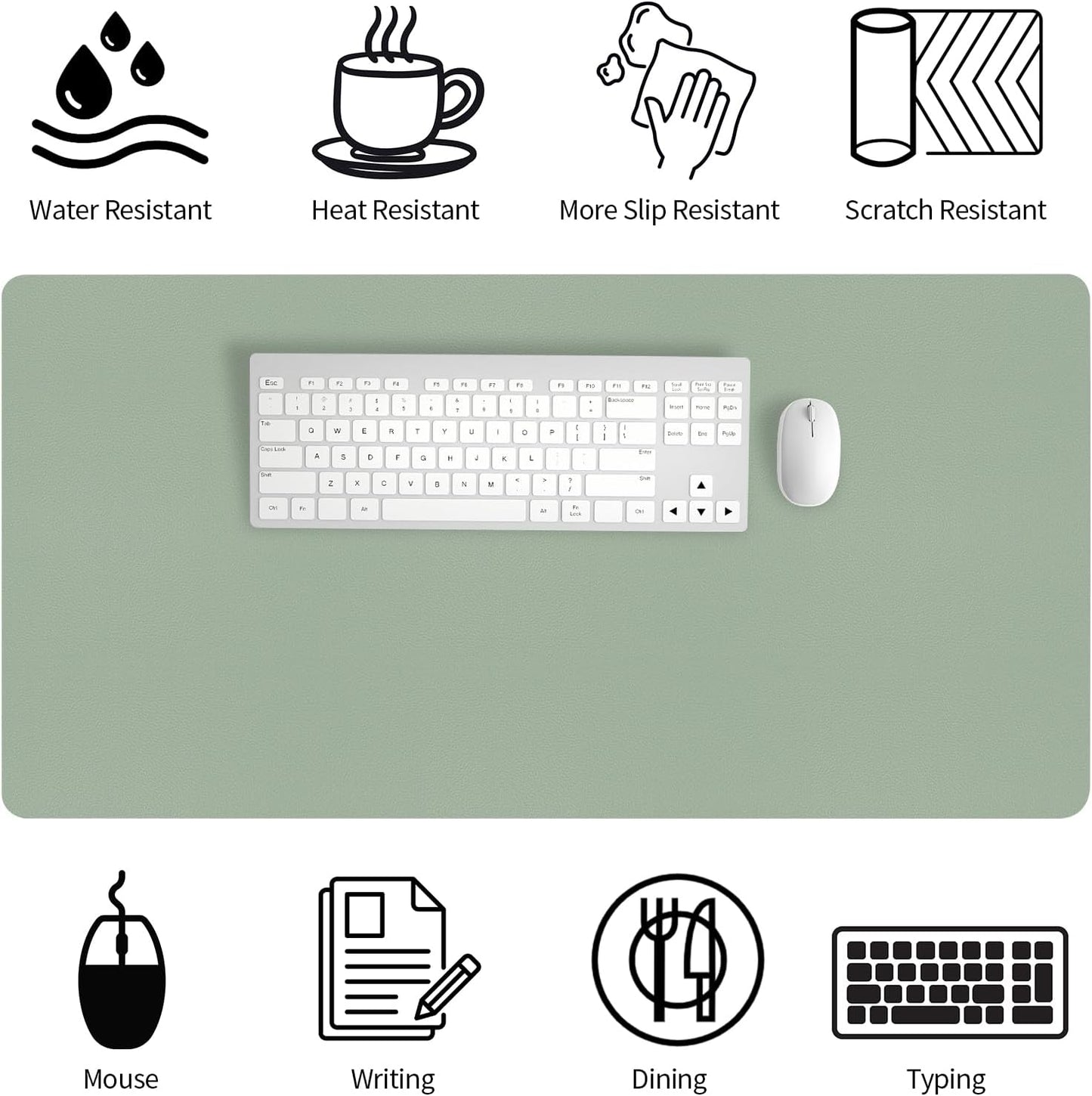 Bloss Leather Desk Mat, Large Mouse Pad, Non-Slip Desk Protector Mat, Leather Desk Blotter, Waterproof Desk Pad for Office Home Decor/Grey Green(31.5×15.7 Inches)