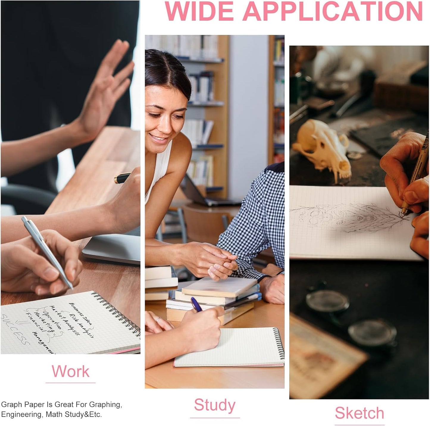 2 Pack Graph Paper Spiral Notepad A5 Top Wirebound Notepad Grid Notebook Steno Pads Memo Notebook Grid Paper 140 Pages for Writing Sketching Drawing Office Supplies (Pink)