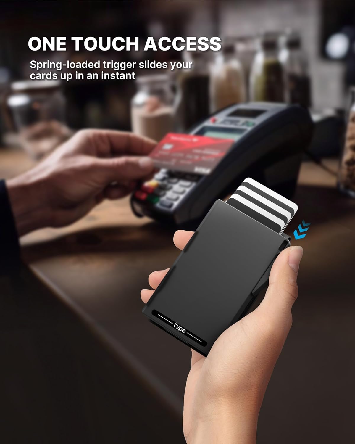 typecase Tactical Wallet for Men Card Holder: Pop Up Card Case, Genuine Leather, Smart, RFID Blocking, Slim, Minimalist, Thin, Front Pocket - 9-13 Card Capacitiy, ID Window, Money Clip (Navy)