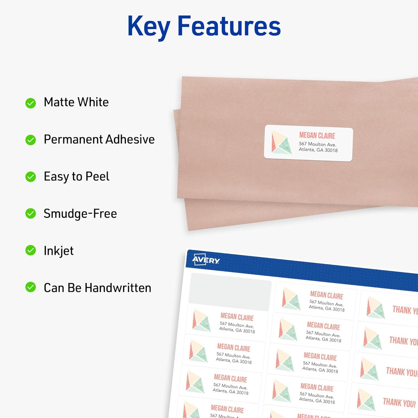 Avery Easy Peel Printable Address Labels with Sure Feed, 1" x 2-5/8" Customizable Stickers, White, 3,000 Blank Mailing Labels per Pack, Great for Mailing, Shipping, and More (5-Pack of 8460)