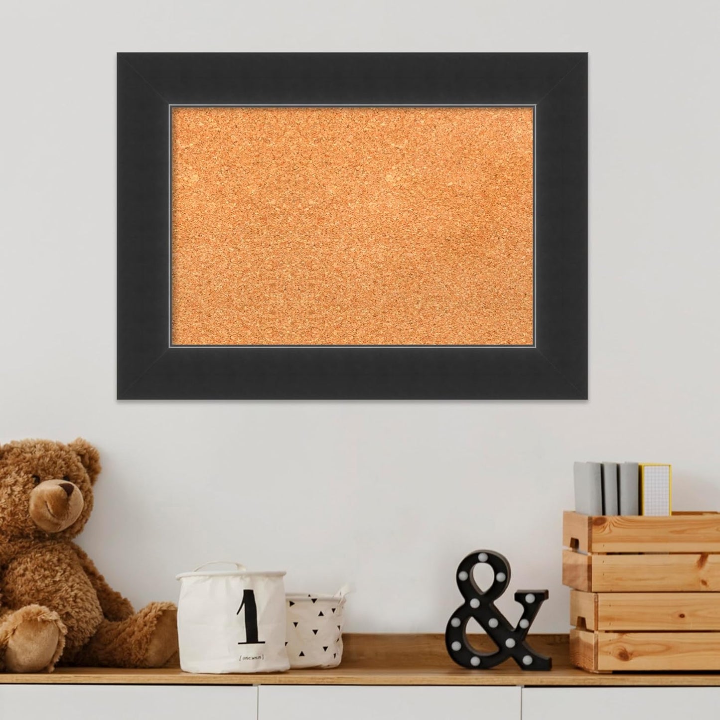 Amanti Art Natural Cork Board for Wall, 17x23 Vision Board with Black Wood Frame, Small Corkboard Office Decor for Home Organization, Modern Corkboard Pinboard to Display Items for Home Organization