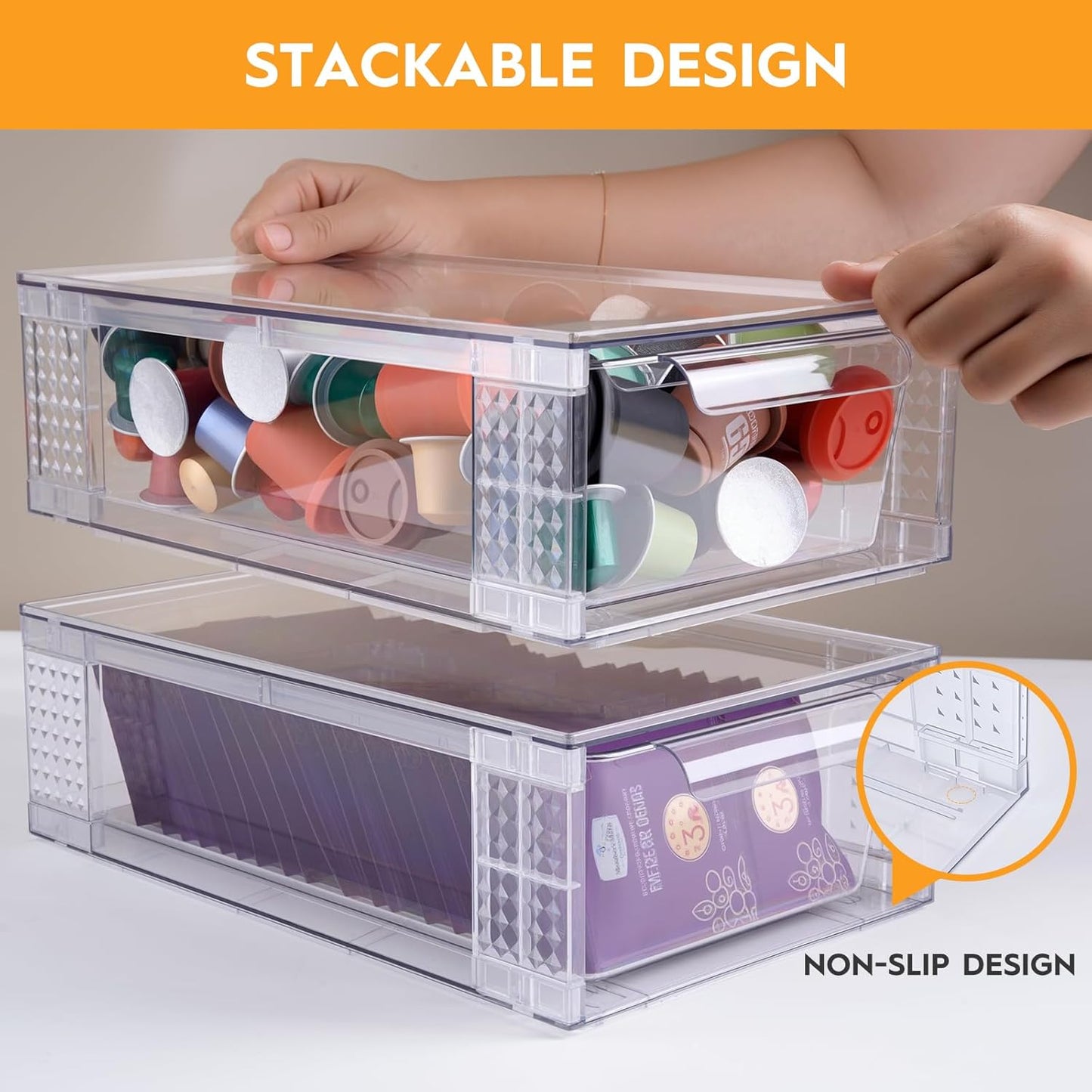 2 Pack Clear Stackable Storage Drawers, 3.95" H Easily Assemble Acrylic Organizer Bins - Multi-Use for Make up, Closet, Pantry, Bathroom, Medicine, Kitchen Cabinet & Undersink Organization