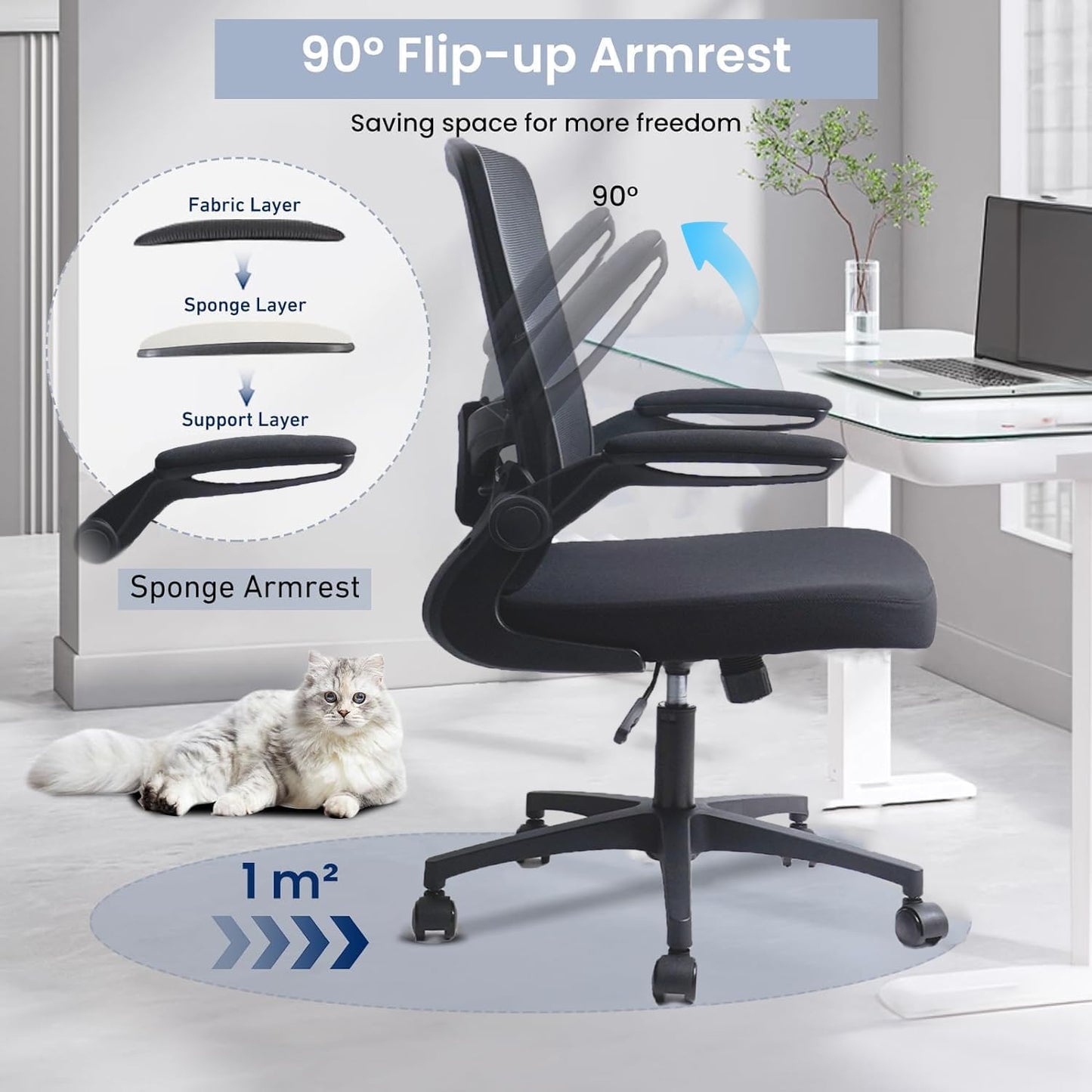 Desk Chairs with Wheels, Ergonomic Mesh Office Chair Adjustable Height and Swivel Lumbar Support Home Office Chair with Flip Up Armrests, Set of 6