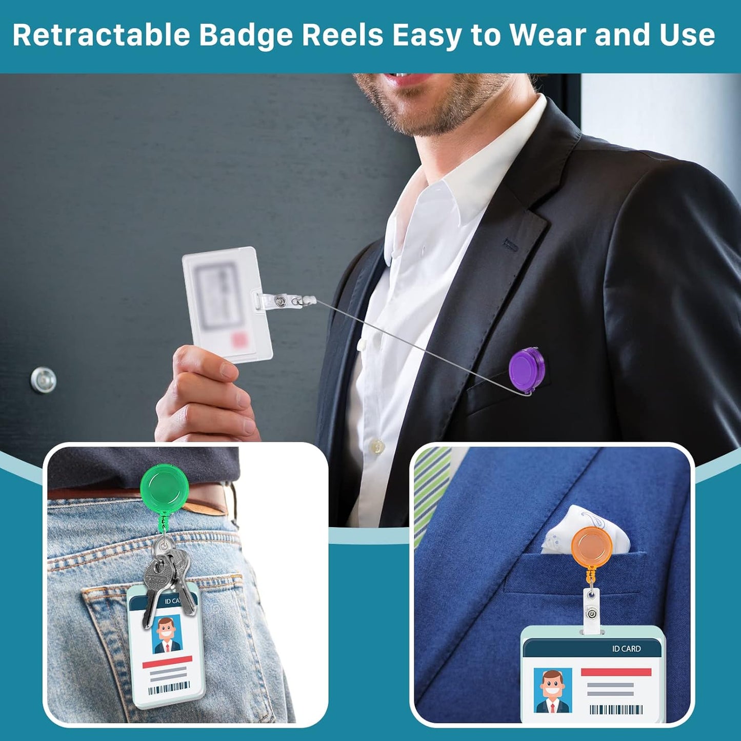 50 Pack Retractable Badge Reels,Retractable Badge Holder Reels with Belt Clip,Badge Reel Clips Holder for Hanging ID Card Key Chain Doctor Nurse Teachers Students Office Workers (Multi Color)